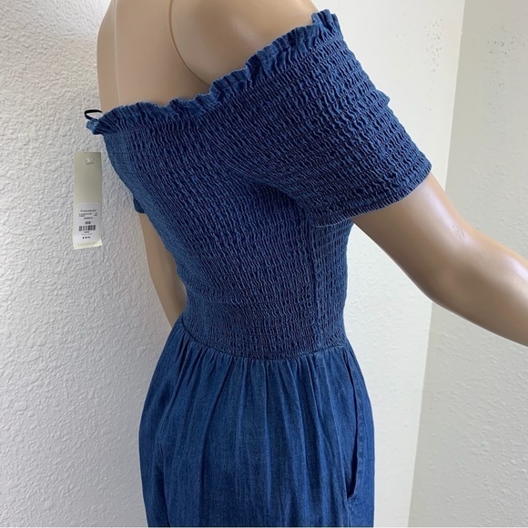 BLUE Rain Francescas chambray Ellison Romper size XXS Ruched Off Shoulder rodeo - Picture 8 of 13